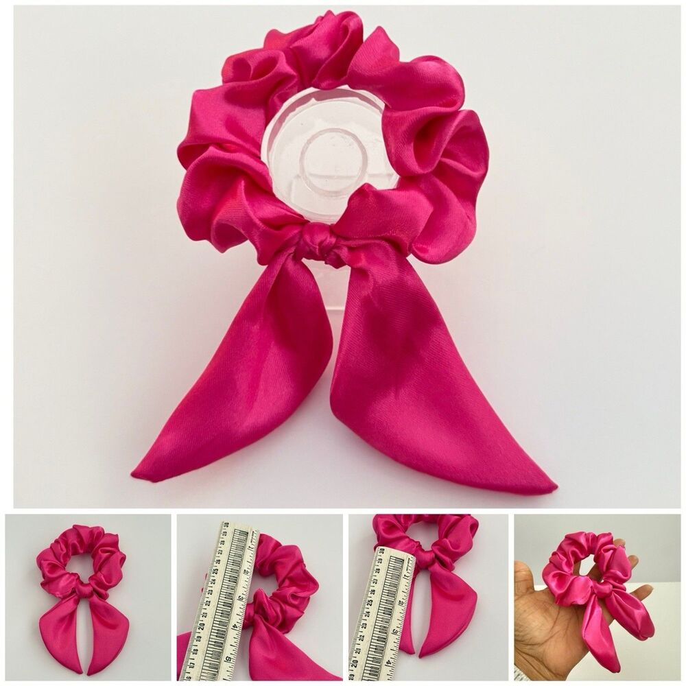Luxury Hot Pink Satin Bow Scrunchie Handmade – Statement Hair Accessory - Picture 9 of 16